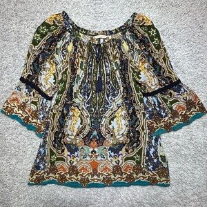 Soft Surroundings Top Womens Small Blouse Paisley Bell Sleeves Bohemian BOHO